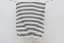 Load image into Gallery viewer, Turkish Hand Towel- Grey and White Stripe