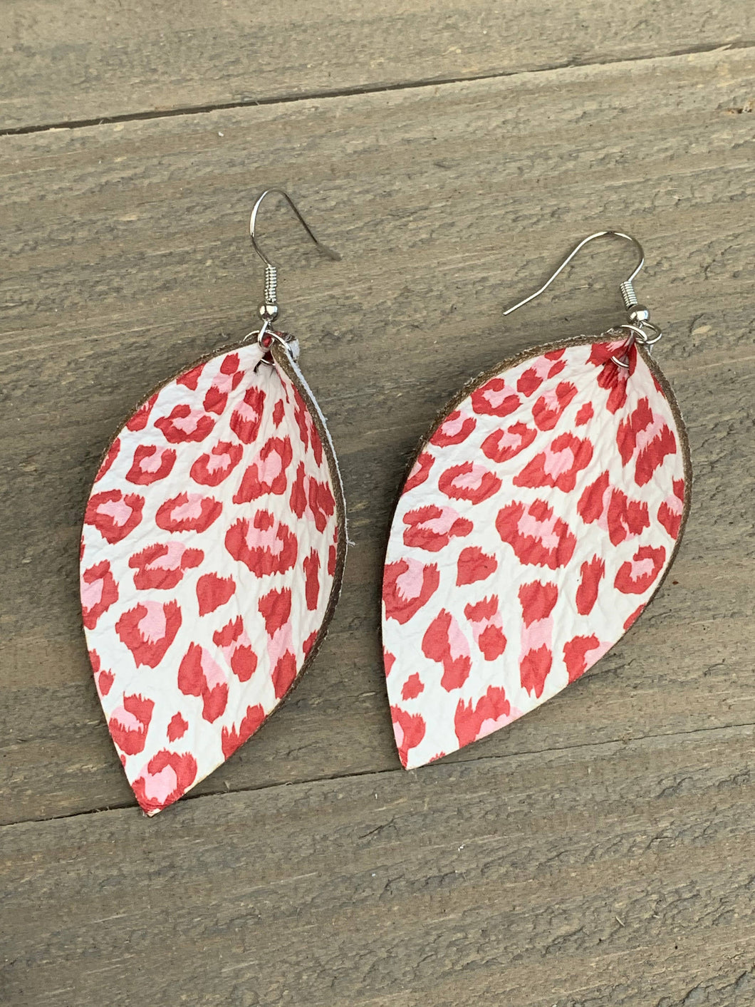Red & Pink Leopard Leather Earrings