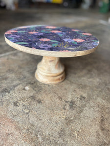 Mango Wood Cake Stand w/ Floral Top