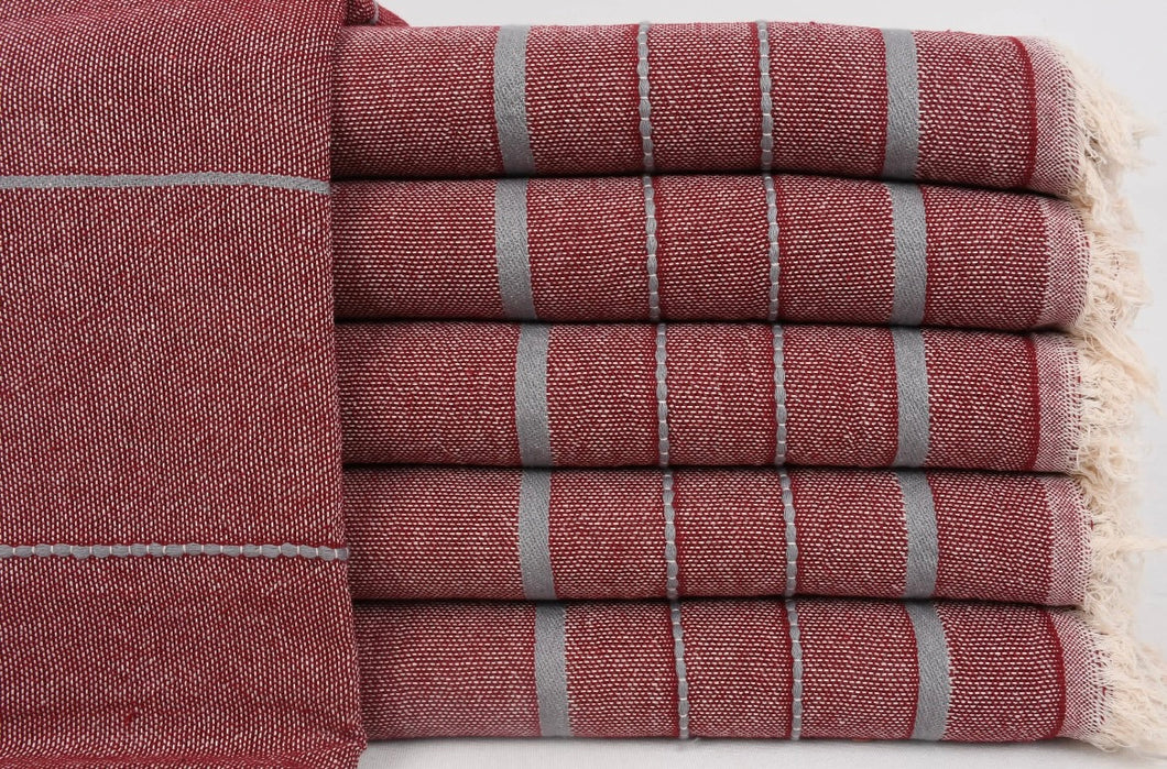 Turkish Bath Towel- Deep Red & Gray Stripe