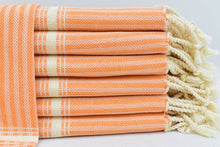 Load image into Gallery viewer, Turkish Hand Towel- Orange And Cream