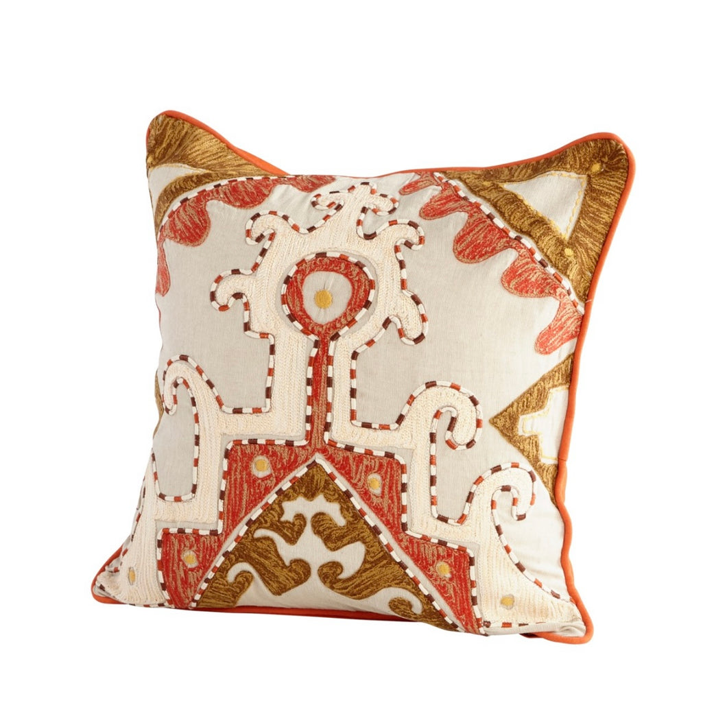 Orange & Gray Tribal Embroidered Pillow Cover