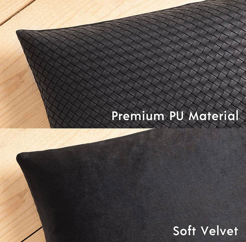 Faux Woven Leather Kidney Pillow Cover-black