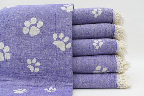 Turkish Bath Towel- Purple and White Paw Print