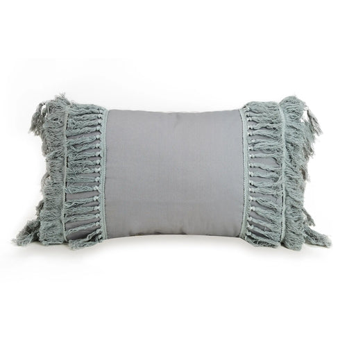Grey Fringe Lumbar Pillow