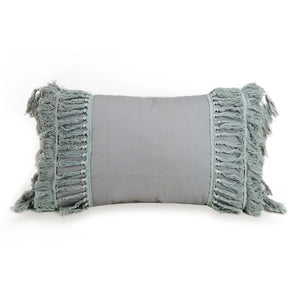 Grey Fringe Lumbar Pillow