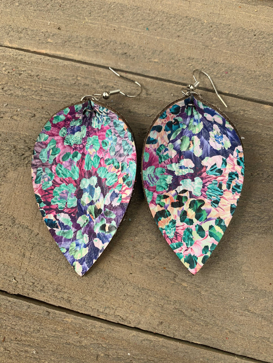 Rainbow Abstract Leopard Leather Earrings