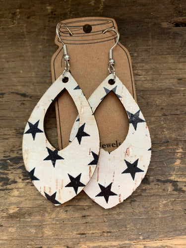 Black Star Cork and Leather Teardrop Earrings