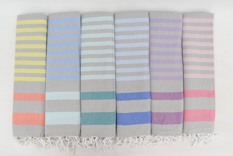 Turkish Bath Towels- Gray & Varied Pastels