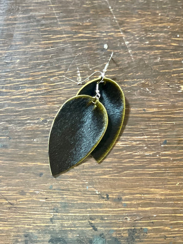 Brown/Green Hide Leather Earrings