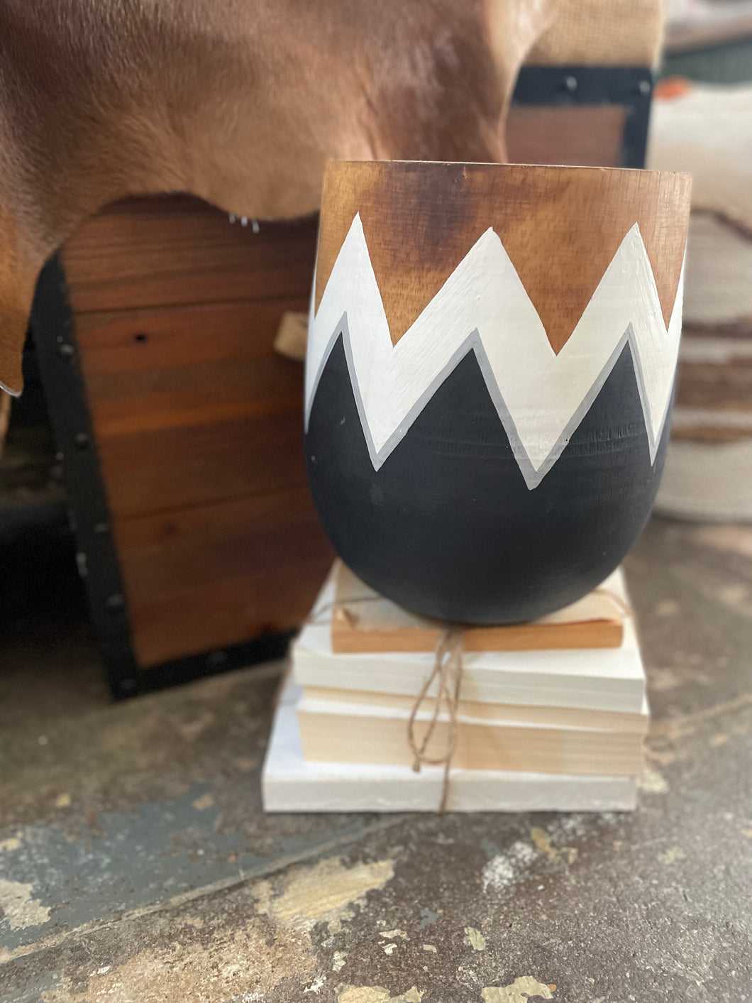Tribal Painted Wood Planter