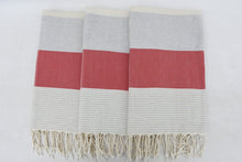 Load image into Gallery viewer, Turkish Bath Towel- Red, Grey and Cream