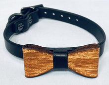Load image into Gallery viewer, Wood Grain and Black Leather Bow Tie Collar
