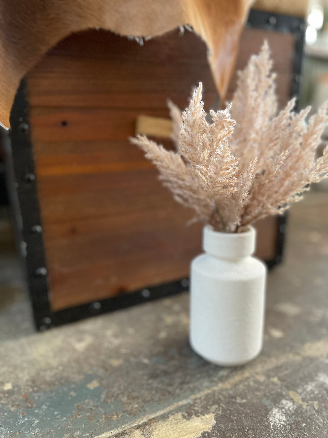 Blush Pampas Grass in White Textured Vase