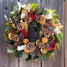 Load image into Gallery viewer, Cinnamon, Orange &amp; Pinecone Dried Wreath