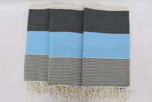 Load image into Gallery viewer, Turkish Bath Towel-Turquoise, Dark Gray and Cream