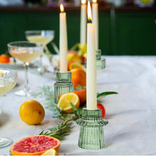 Load image into Gallery viewer, Green Glass Taper Candle Set
