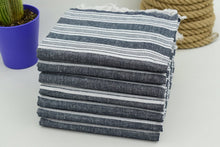 Load image into Gallery viewer, Turkish Bath Towel- Medium Blue and White Stripe