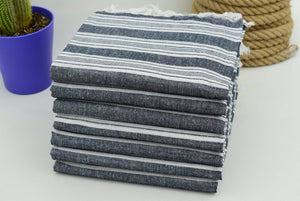 Turkish Bath Towel- Medium Blue and White Stripe