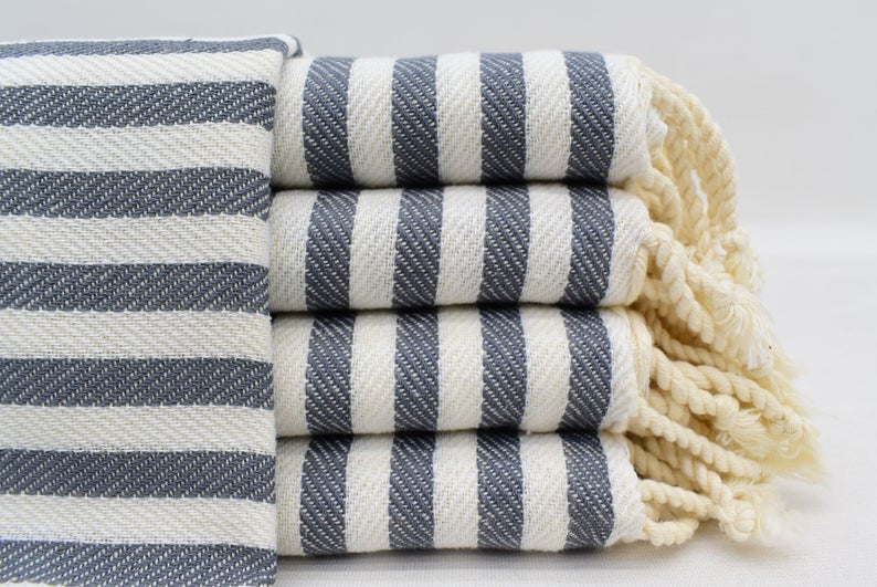 Turkish Hand Towel- Grey and White Stripe