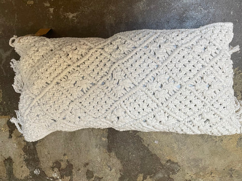 White Macramé Lumbar Pillow