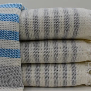 Turkish Hand Towel-Blue, White & Grey Terry