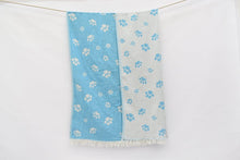 Load image into Gallery viewer, Turkish Bath Towel- Turquoise and White Paw Print