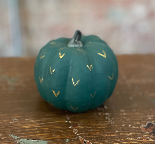 Hand Painted Pumpkin-Green& Gold Arrow