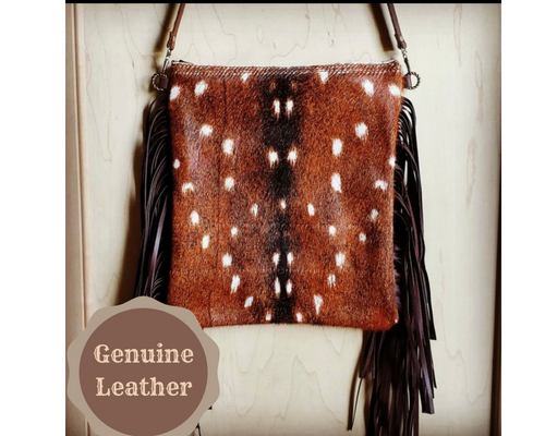 Axis Deer Hide Printed Leather Crossbody Handbag