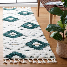 Load image into Gallery viewer, Cream &amp; Teal Shag Runner