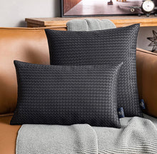 Load image into Gallery viewer, Faux Woven Leather Kidney Pillow Cover-black