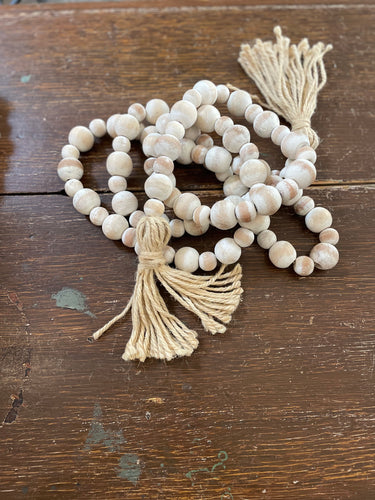 Wood Beaded Garland-White Wash