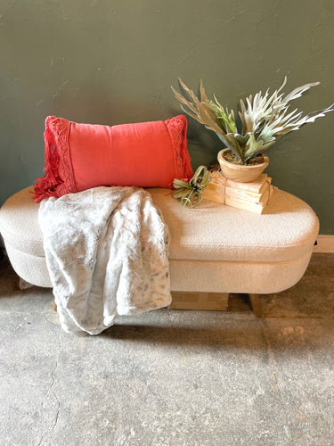 Deep Coral Fringe Kidney Pillow