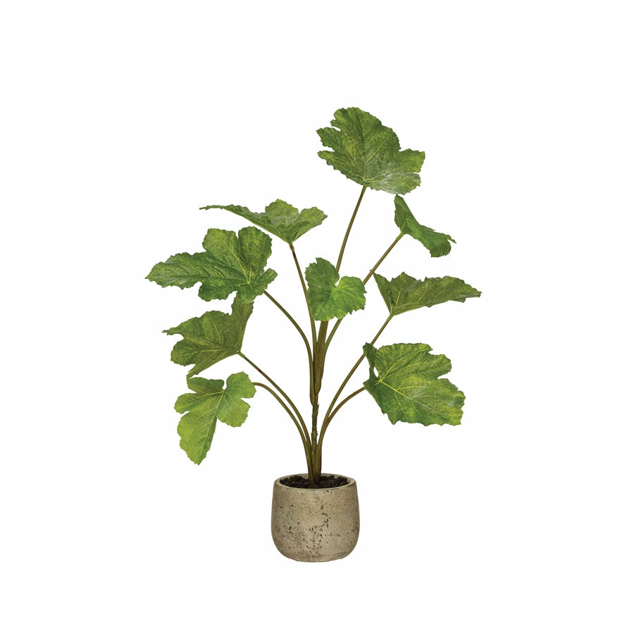 Faux Leafy Plant in Cement Pot
