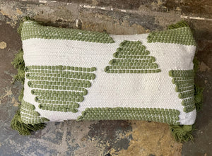 Woven Green & White Kidney Pillow