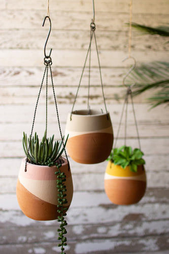 Color Dipped Hanging Clay Pots S/3