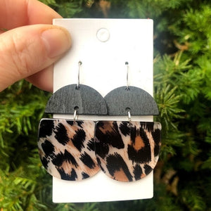 Leopard Wood and Acrylic Deco Drop Earrings
