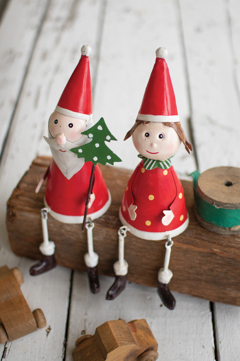 Metal Mr. and Mrs. Claus Shelf Sitters-Set of 2