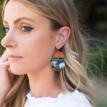 Load image into Gallery viewer, Teal Wood and Acrylic Deco Drop Earrings