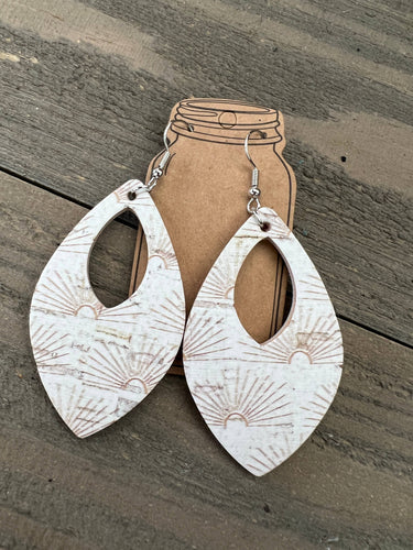 White Sunburst Cork Teardrop Earrings