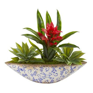 Bromeliad and Agave Artificial Plant in Floral Planter