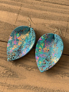 Blue Rainbow Holographic Leather Earrings
