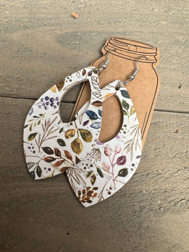 Olive Leaves Cork and Leather Teardrop Earrings