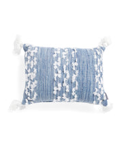 Load image into Gallery viewer, Boho Tassel Kidney Pillow-Blue &amp; White