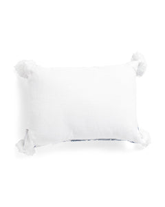 Boho Tassel Kidney Pillow-Blue & White