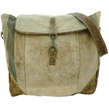 Load image into Gallery viewer, Vintage Leather and Recycled Military Tent Messenger Bag