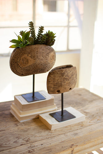 Repurposed Wooden Cow Bell Planters On Stand S/2