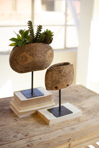 Repurposed Wooden Cow Bell Planters On Stand S/2