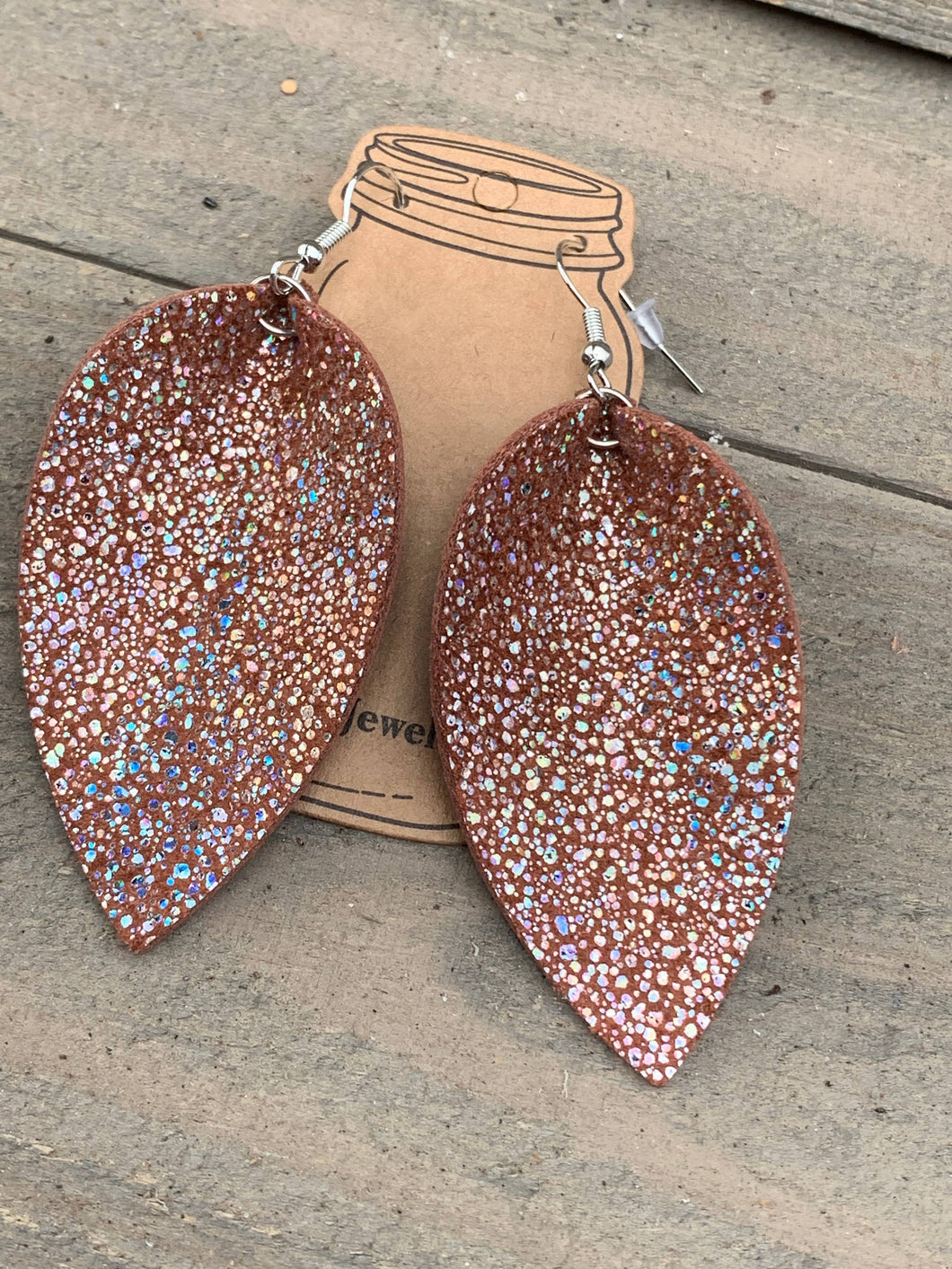 Brown Holographic Sparkle Leather Earrings