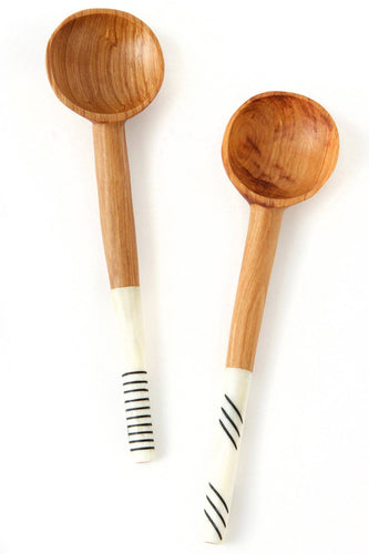 Olive Wood Spoon With Etched Bone Handles
